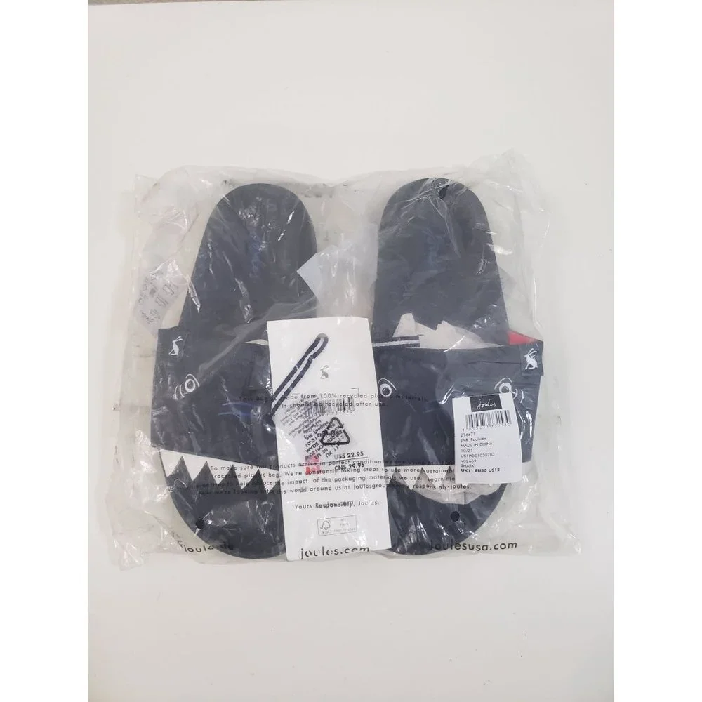 NWT Joules- Poolside Sliders Shark in navy‎ blue Size US 12